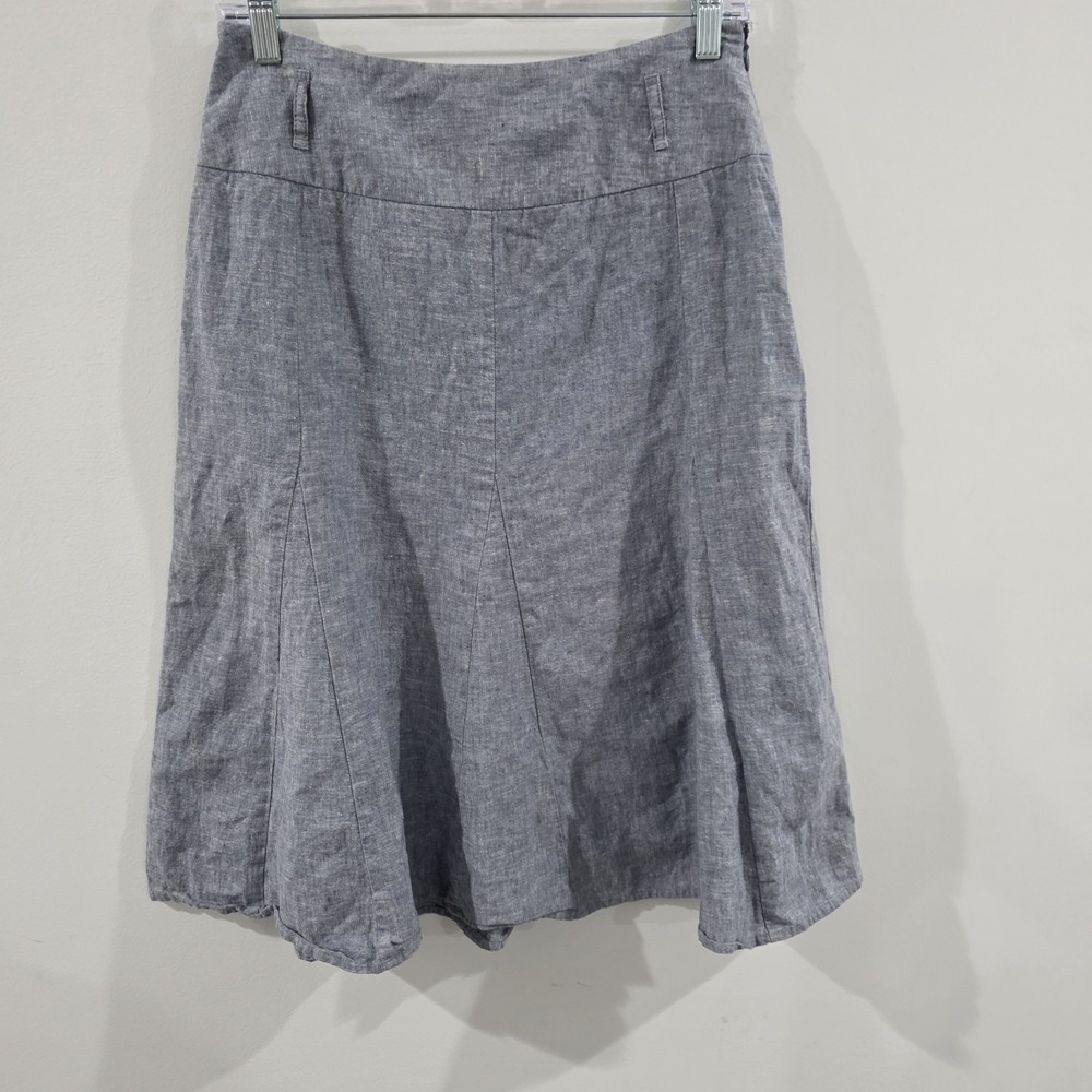 Womens Linen Skirt Size 6 Blue Coastal Beach Flare Minimalist Beach
